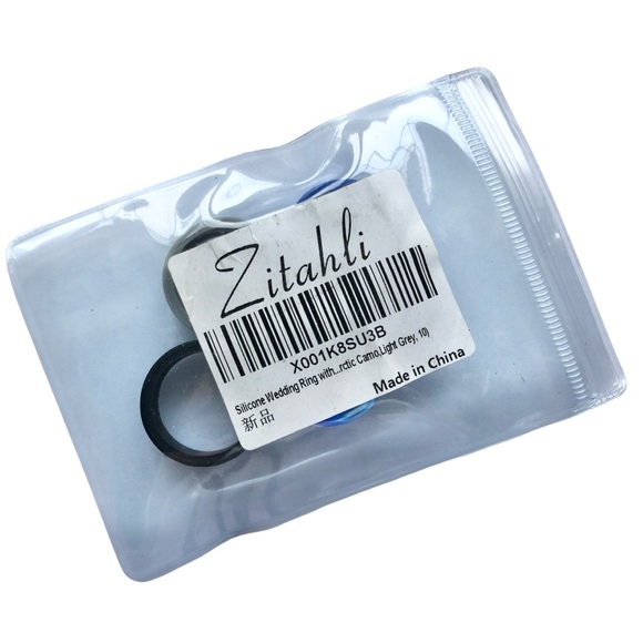 NEW Mens Silicone Ring Band Size 10 Blue Gray Black Camo Zitahli Wedding - Picture 7 of 7